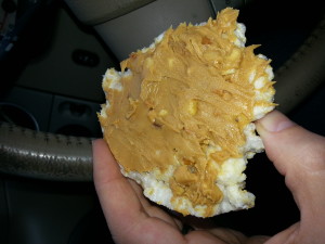 Peanut butter on rice cake