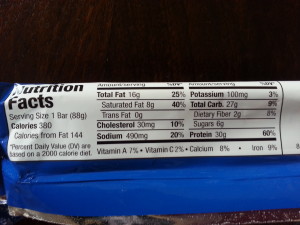 Fit Crunch nutrition label