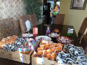 180 bags of Halloween candy plus 4 bowls of lollipops!
