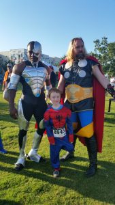 My son standing with Thor and my trainer, Robin